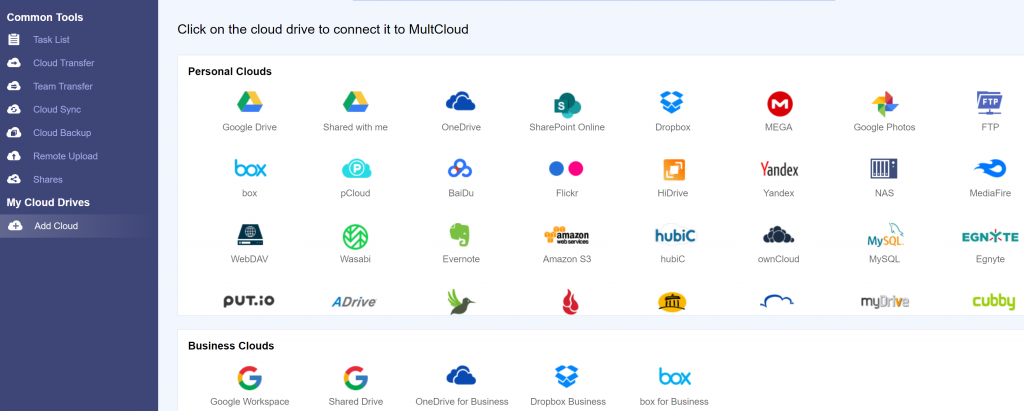 MultCloud selecting application to mount
