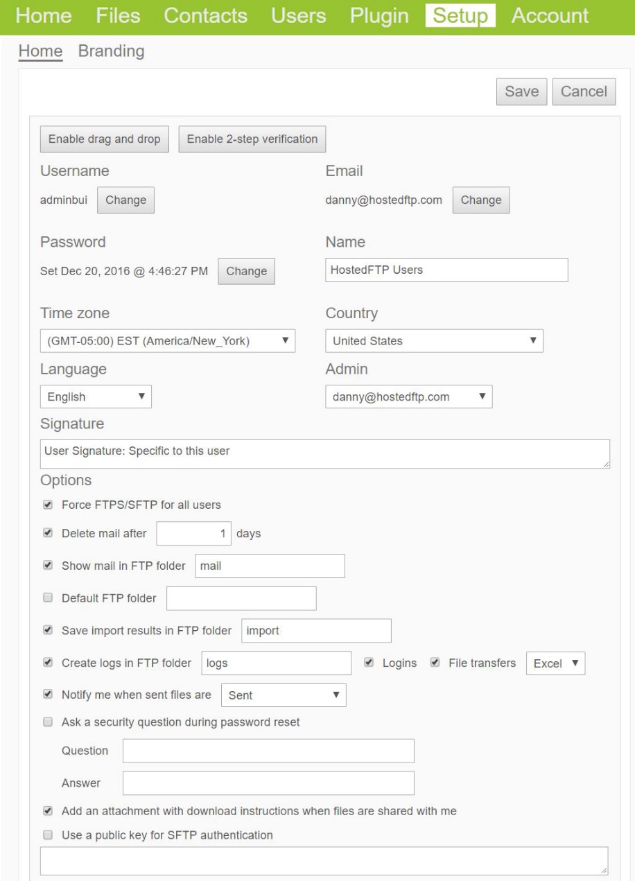 Setup Tab