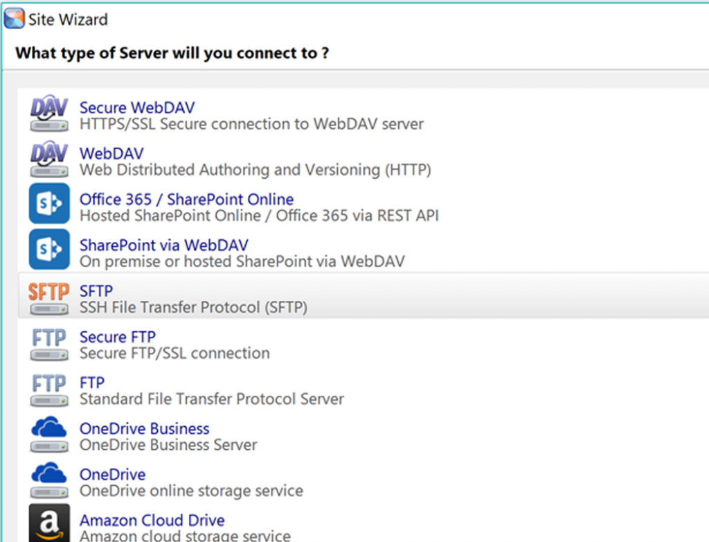 Select SFTP option