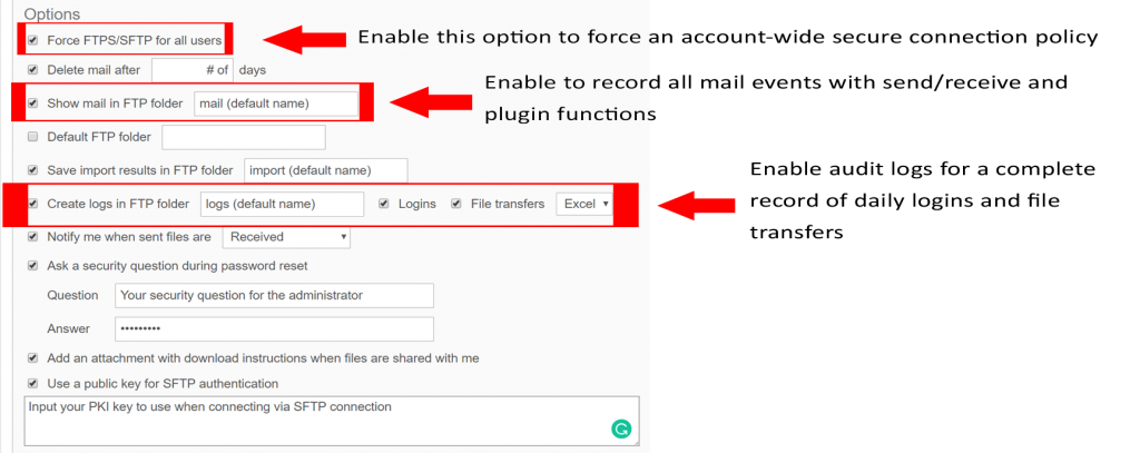 recommended settings for admin