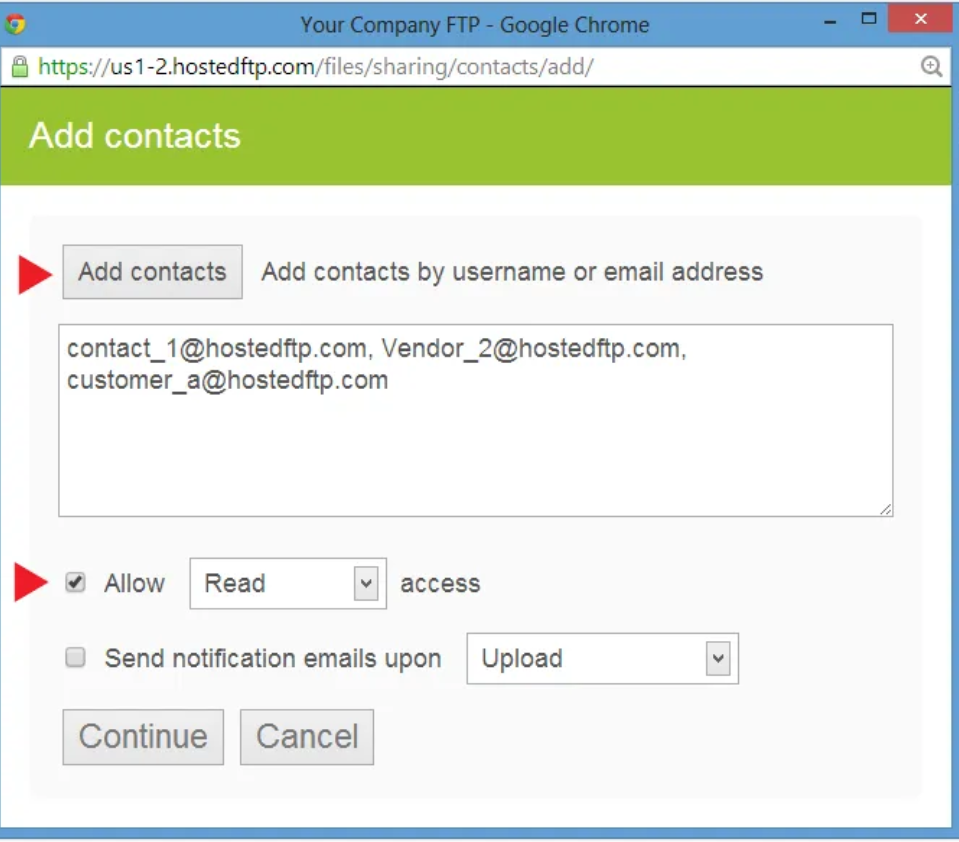 you can manually input usernames and emails, or select users in a list